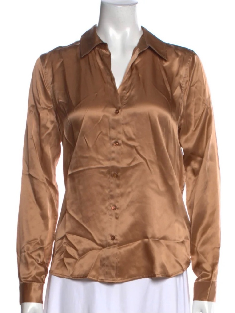 L'AGENCE Bronze Satin Button-Up Blouse silk top xs